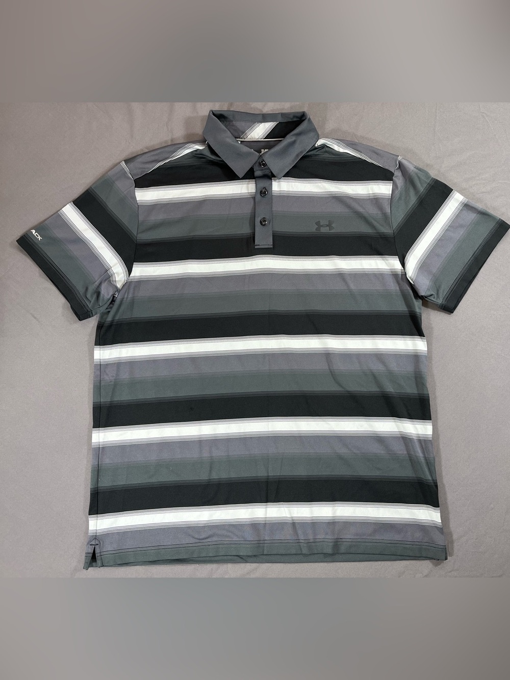 Under Armour Gray, Black & White Striped Polo